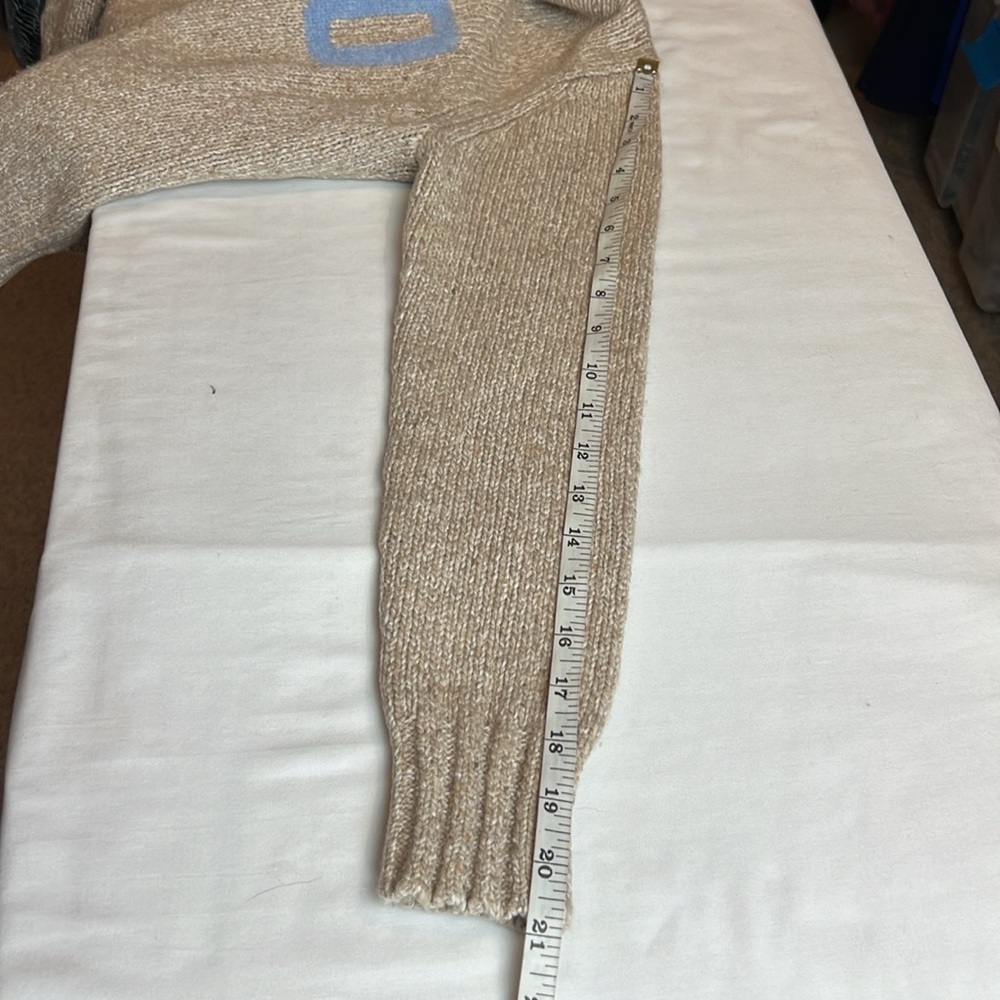 Polo Ralph Lauren Logo Crewneck Wool Blend Sweater Blue & Tan SZ XS - Picture 11 of 13